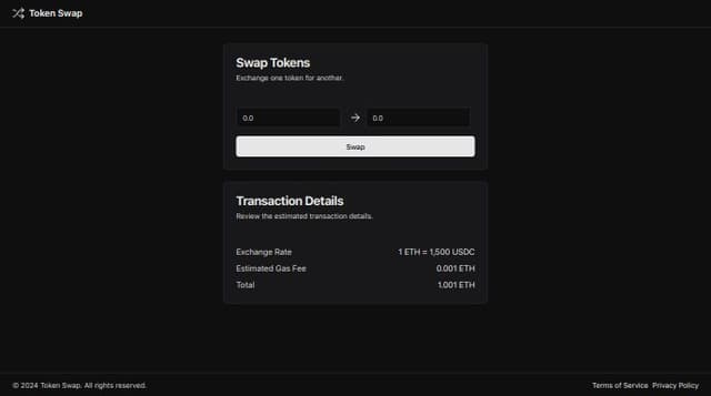 Thumbnail for prompt: both input and output token should have an input field for the amount and a select field / modal popup to select the token. 
in the center between both input and output token selector and amount input should be an arrow to switch the values
