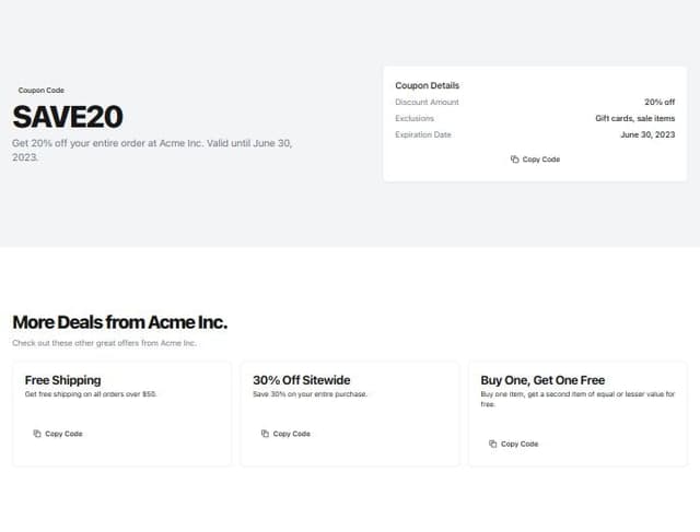 Thumbnail for prompt: coupon code platform  coupon code detail page 