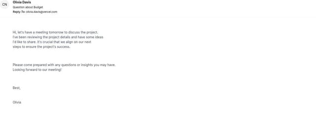 Thumbnail for prompt: design a react component with tailwind for e-mail message it haves a title with the email of user and her text