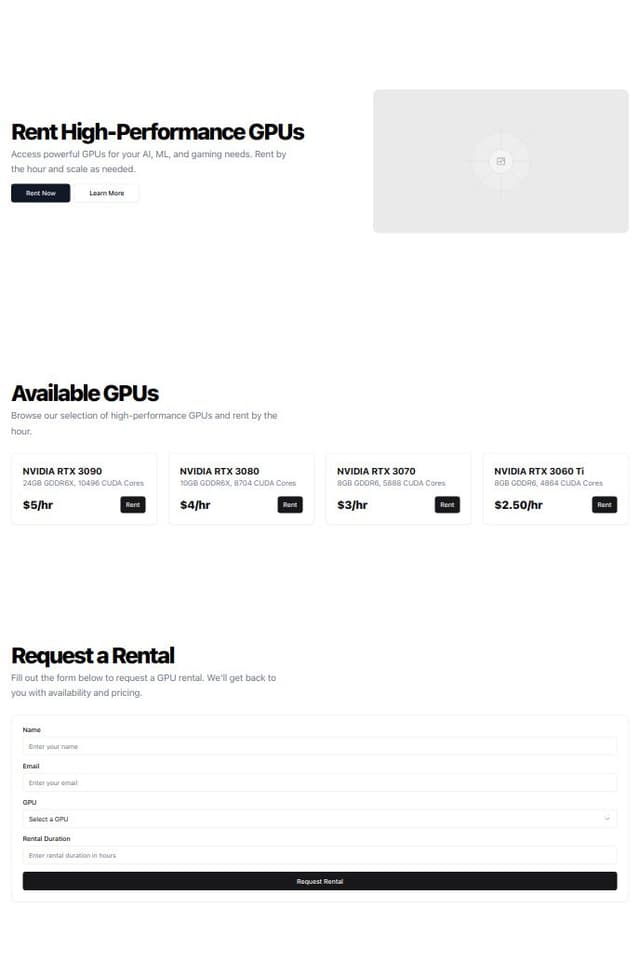 Thumbnail for prompt: A p2p GPU rental page
