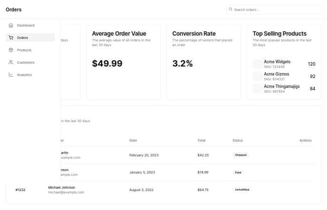 Thumbnail for prompt: admin dashboard with sidebar nav 