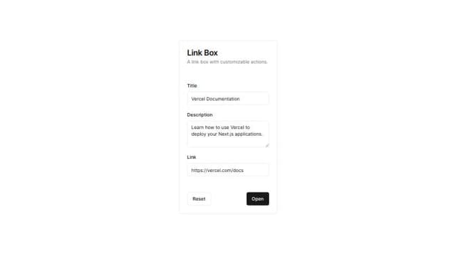 Thumbnail for prompt: make a tailwind link box that has a "reset" and "open" button
