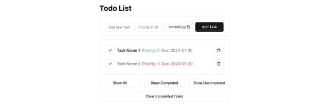Thumbnail for prompt: We also want to be able to set priority for the new task, and add due date for them, a past due task would show with red text color