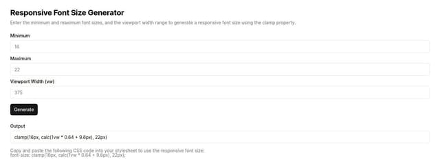 Thumbnail for prompt: Responsive font size generator using clamp property