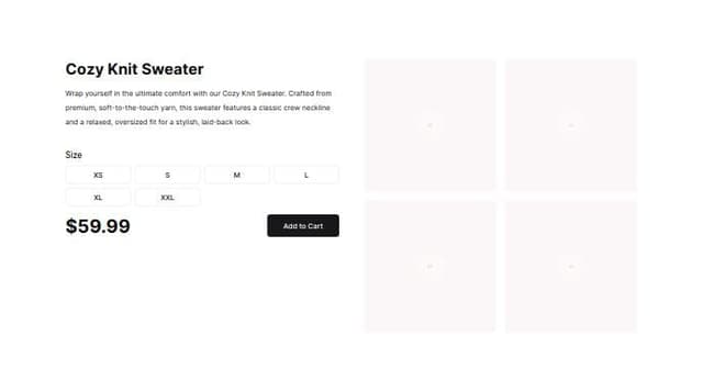 Thumbnail for prompt: Give me a page for eccomer web soite for product details where it has diiferent sizes and has price 