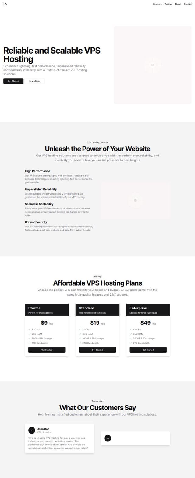 Thumbnail for prompt: vps hosting company landing page
