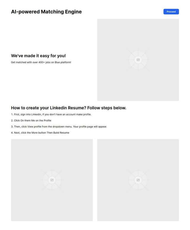 Thumbnail for prompt: create a font hariachy and also follow linked in desing principles and style for the page.  At the Top of the page on the right should have a proceed button.
The emiage and first heading should be side by side and the image should be a bit bigger than the font but well placed