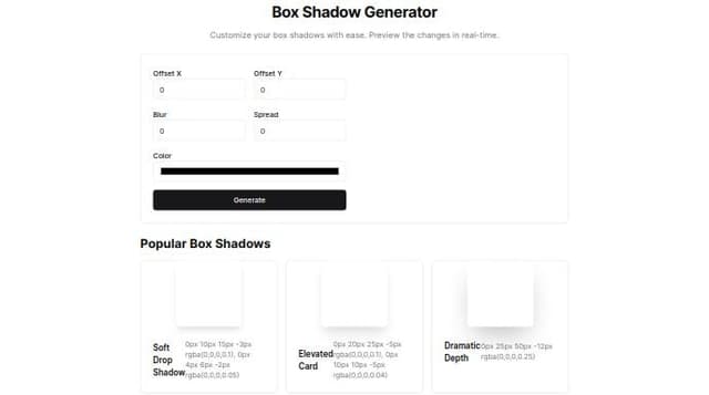 Thumbnail for prompt: Box Shadow Generator dashboard
