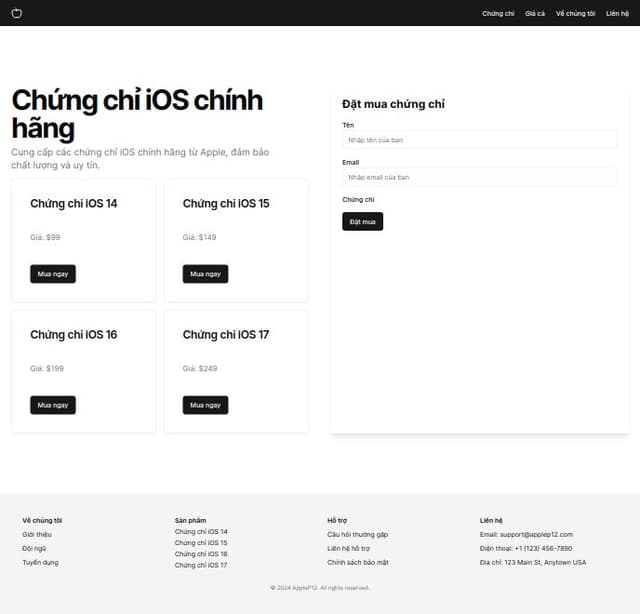 Thumbnail for prompt: code giúp tôi 1 web php để bán chứng chỉ ios giống với applep12.com