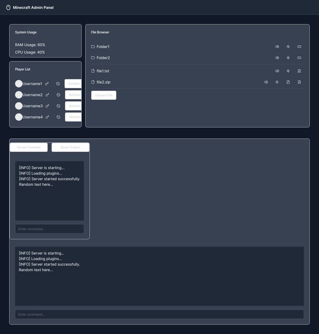 Thumbnail for prompt: Remove this element and move the buttons standalone above the console output element next to each other. The buttons combined should have same lengh as the console output element including some space between them to separate them.
