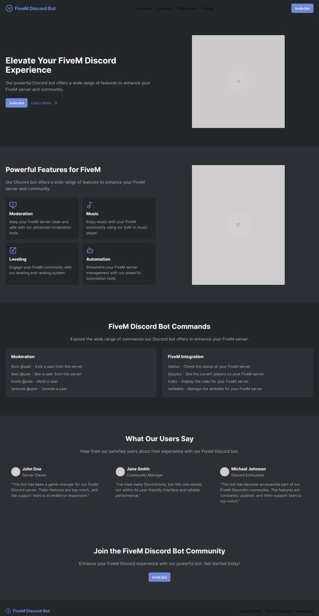 Thumbnail for prompt: Better places and sidebars to introduce my bot's commands.  My bot is made specifically for FiveM discord servers.