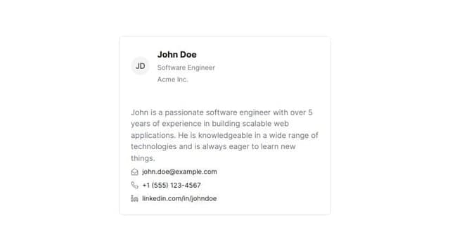 Thumbnail for prompt: contact profile card