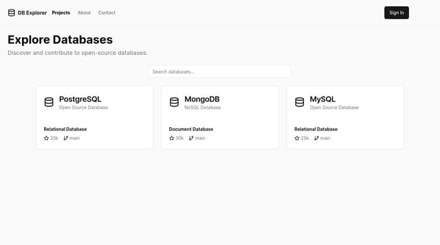 Thumbnail for prompt: Database web site main page, colorful, background blur, like github main page