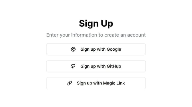 Thumbnail for prompt: Create an SignUp page where you can create an account with Google, Github or MagiLink