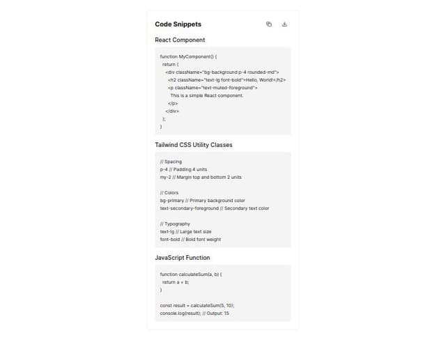 Thumbnail for prompt: in page code block snippets with nice formatting