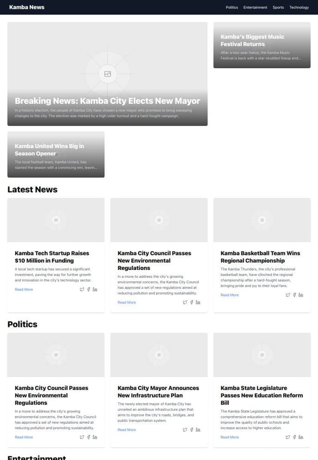 Design a comprehensive blog page for a news website named 'Kamba News ...
