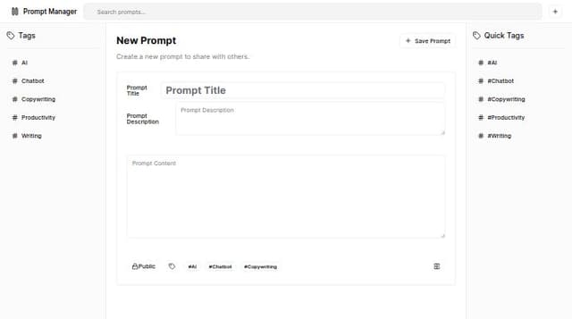 Thumbnail for prompt: add form label, public private toggle, tag box