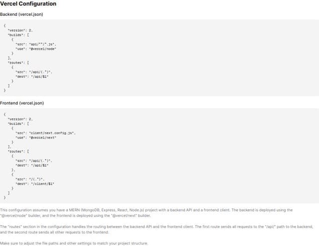 Thumbnail for prompt: give me vercel.json for backend and frontend to deploy mern project on vercel