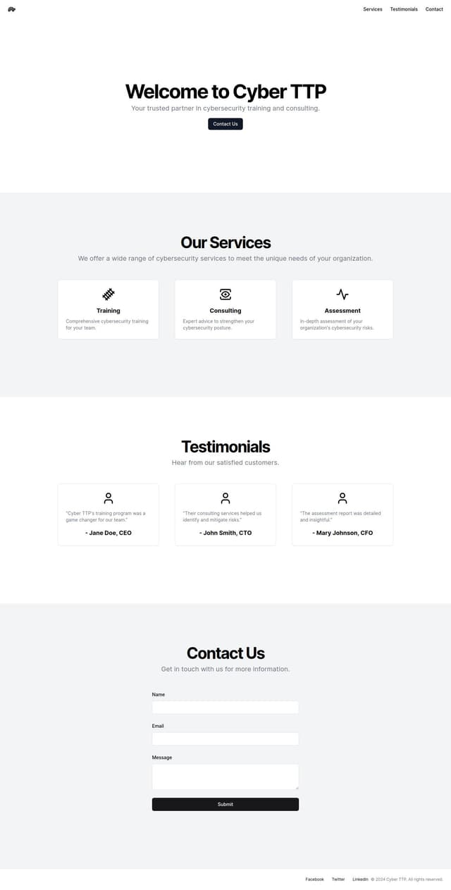 Thumbnail for prompt: A website for Cyber TTP Company