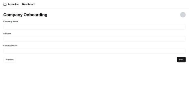 Thumbnail for prompt: Make a multistepper form within a dashboard app to onboard a company