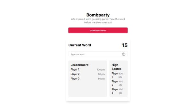 Thumbnail for prompt: bombparty word game  website clone 