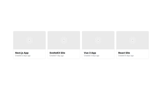 Thumbnail for prompt: make a grid of shadcn cards with an image at the top, a project title, and create/modify dates 