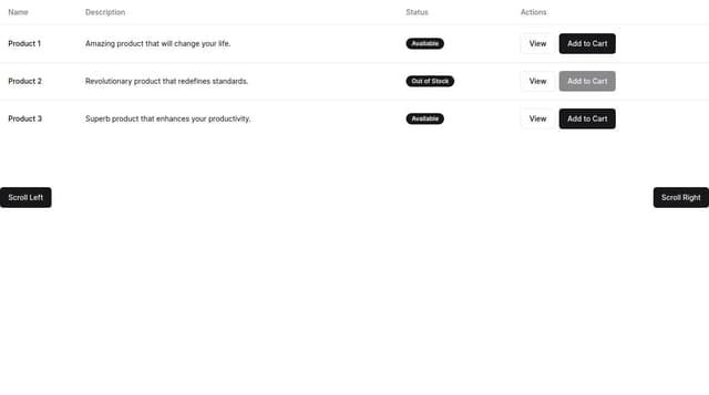 Thumbnail for prompt: A table component with a sticky left column and if the other columns overflow you should be able to scroll or click a left or right button to scroll.