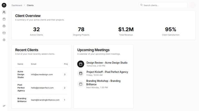 Thumbnail for prompt: Build me a CRM designed for boutique creative agencies to manage their client relationships. It should include all the key information a CRM needs