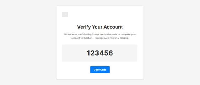Thumbnail for prompt: instead of verify account button make copy code that copy code and text for login verification and code with exipres in 5mins and i need vanilla css and html