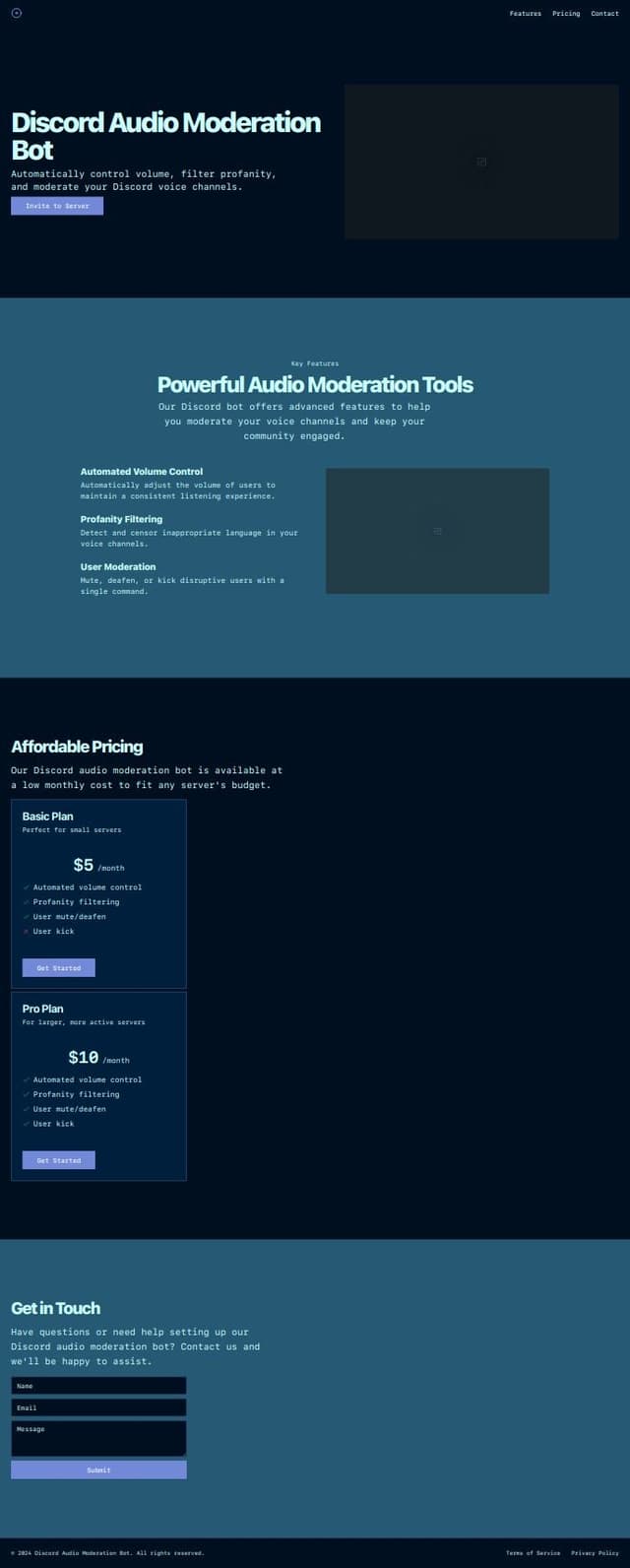 Thumbnail for prompt: discord audio moderation bot landing page