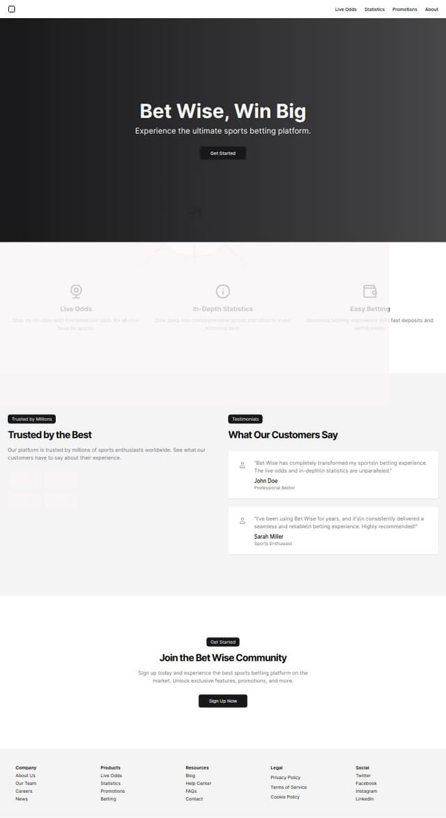 Thumbnail for prompt: Landing page for betting site ui