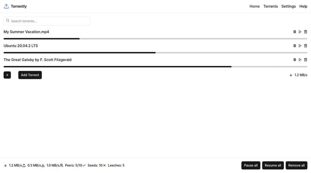 Thumbnail for prompt: interface of a torrent client