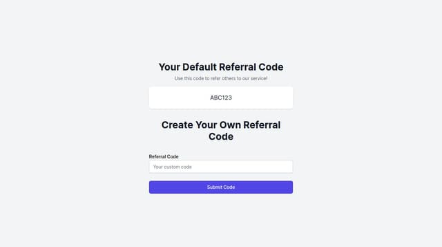 Thumbnail for prompt: Referral Page, has default referral code and allows user to create their own