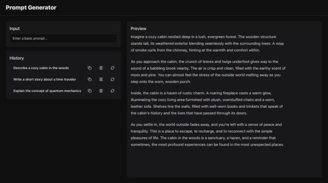 Thumbnail for prompt: add copy, preview and regenerate icons next to each historic prompt