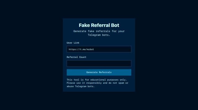 Thumbnail for prompt: وقتی روی Generate Referrals میزنم تعداد رفرال هایی که انتخاب شده توسط کاربر اون لینک رو باز کنن و دستور /start رو وارد بکنن