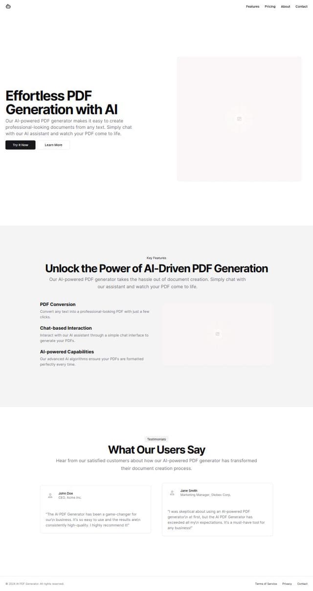 Thumbnail for prompt: a landing page for a AI product like chat-pdf