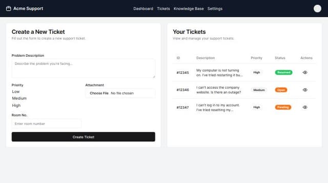 create a dashboard for user who can raise a problem ticket | A shadcn ...