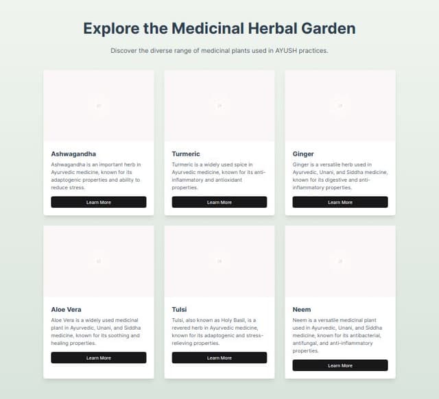 Thumbnail for prompt: Create a Virtual Herbal Garden that provides an interactive, educational, and immersive experience to users, showcasing the diverse range of medicinal plants used in AYUSH (Ayurveda, Yoga & Naturopathy, Unani, Siddha, and Homeopathy).
