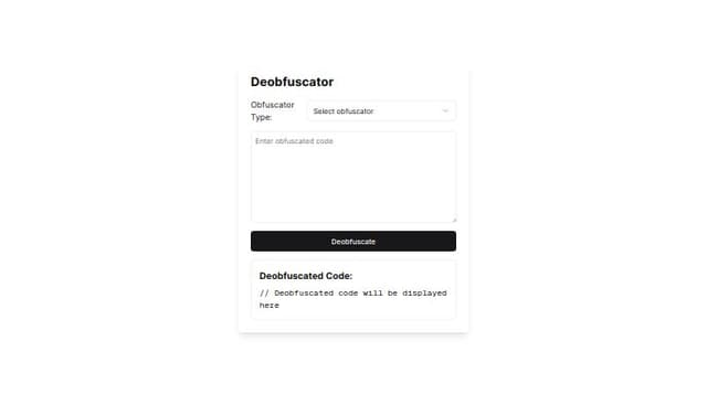 Thumbnail for prompt: Make me a deobfuscator code html like dropdown it can deobfuscate MoonSec V3 and luaobfuscator.com and it will be on the dropdown and example code on the textbox and deobfuscate button and deobfuscate result