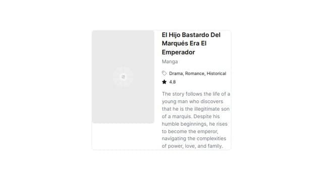 Thumbnail for prompt: Generated card of manga info, with this info : {"id": "El-Hijo-Bastardo-Del-Marqu-s-Era-El-Emperador",
        "title": "El Hijo Bastardo Del Marqués Era El Emperador",
        "img": "https://img.novelcool.com/logo/202405/e0/El_Hijo_Bastardo_Del_Marqu_s_Era_El_Emperador4955.jpg",
        "typeManga": "Manga",
        "genres": [
          "Aventura",
          "Reencarnación"
        ],
        "bookRate": "3.5",
        "description": "«¡Un emperador que murió injustamente se convierte en un desgraciado hijo bastardo!»\nIan, un mago del Imperio de Bariel, se convirtió en emperador a una edad temprana, pero fue encarcelado debido a la rebelión de su sobrino. Sin embargo, fue salvado por el mago Naum utilizando magia espacio-temporal prohibida. Esta magia lleva al emperador Ian 100 años al pasado, donde posee al Bastardo Ian, el hijo ilegítimo de la familia Margrave que se extinguió hace 100 años. El bastardo Ian está a punto de ser tomado como rehén por los bárbaros. ¡¡¡Ian está a pu}