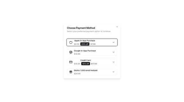 Thumbnail for prompt: add a git point variant.  Label should be "Ekstra 1.000 kredi hediyeli" and add gift icon to the left