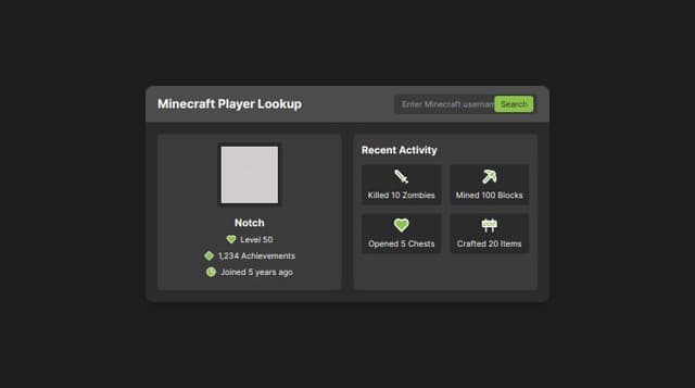 Thumbnail for prompt: a minecraft player lookup with minecraft style