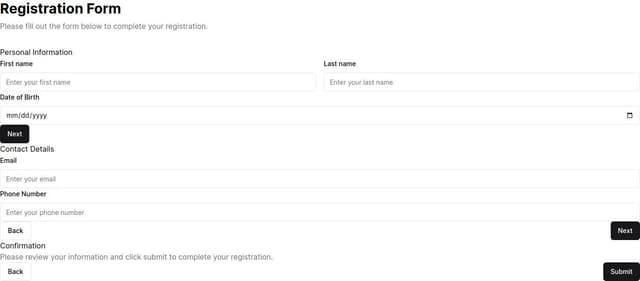 Thumbnail for prompt: Create a multistep form using @shadcn/ui and make it responsive it should have 3 steps 