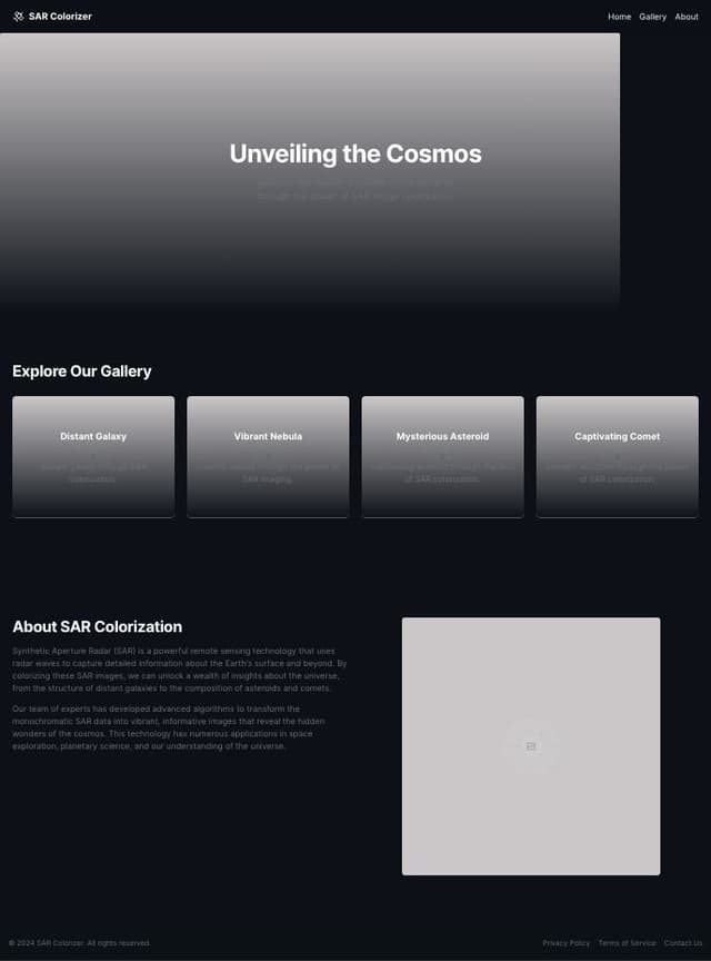 Thumbnail for prompt: image colorisation of sar images, theme of website should be space