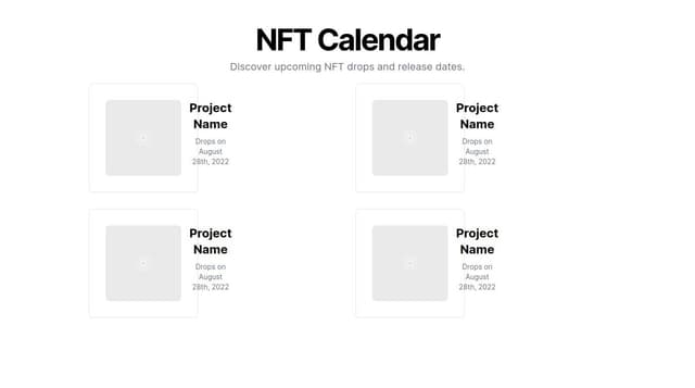 Thumbnail for prompt: UI for NFT calendar website, black background, give homepage outline, nft projects listed as tiles