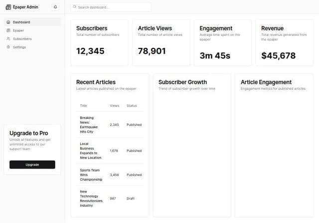 Thumbnail for prompt: create epaper admin dashboard