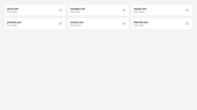 Thumbnail for prompt: A landing page to list my domain names for sale in a gridlike structure.