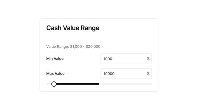 Thumbnail for prompt: have a $ sit inside of the input, and have the min value sit inside the input container too, above the min/max values