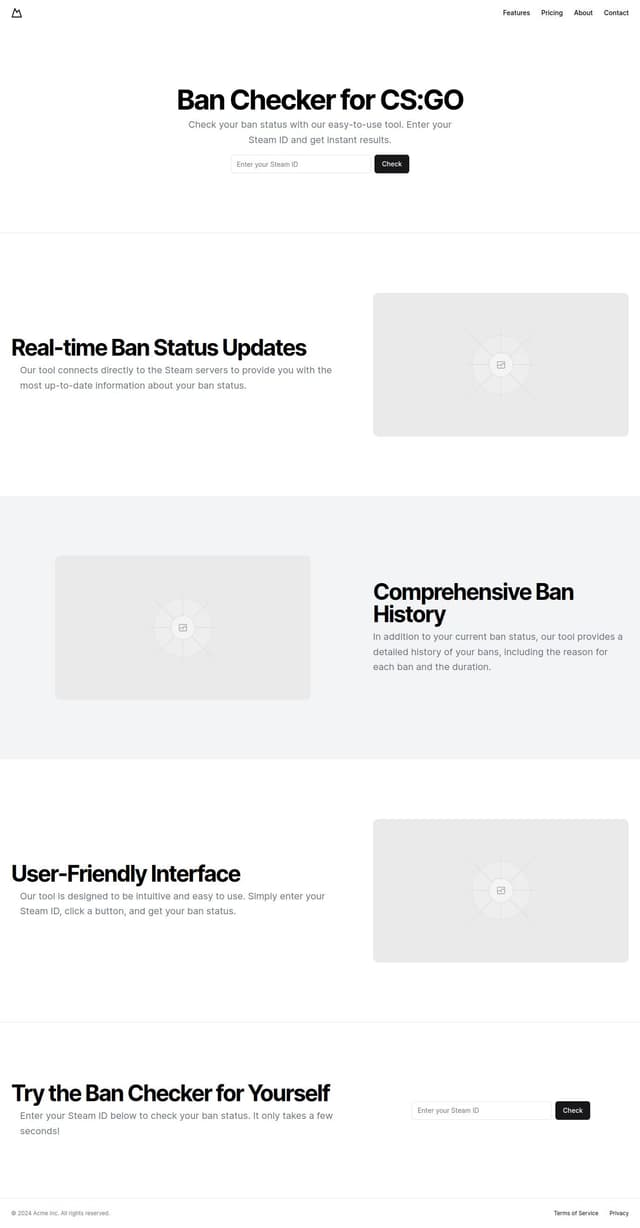 Thumbnail for prompt: Landing page for a ban checker for CS2