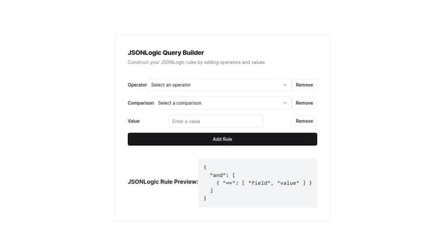 Thumbnail for prompt: Using shadcn components create a querybuilder for jsonlogic rules
